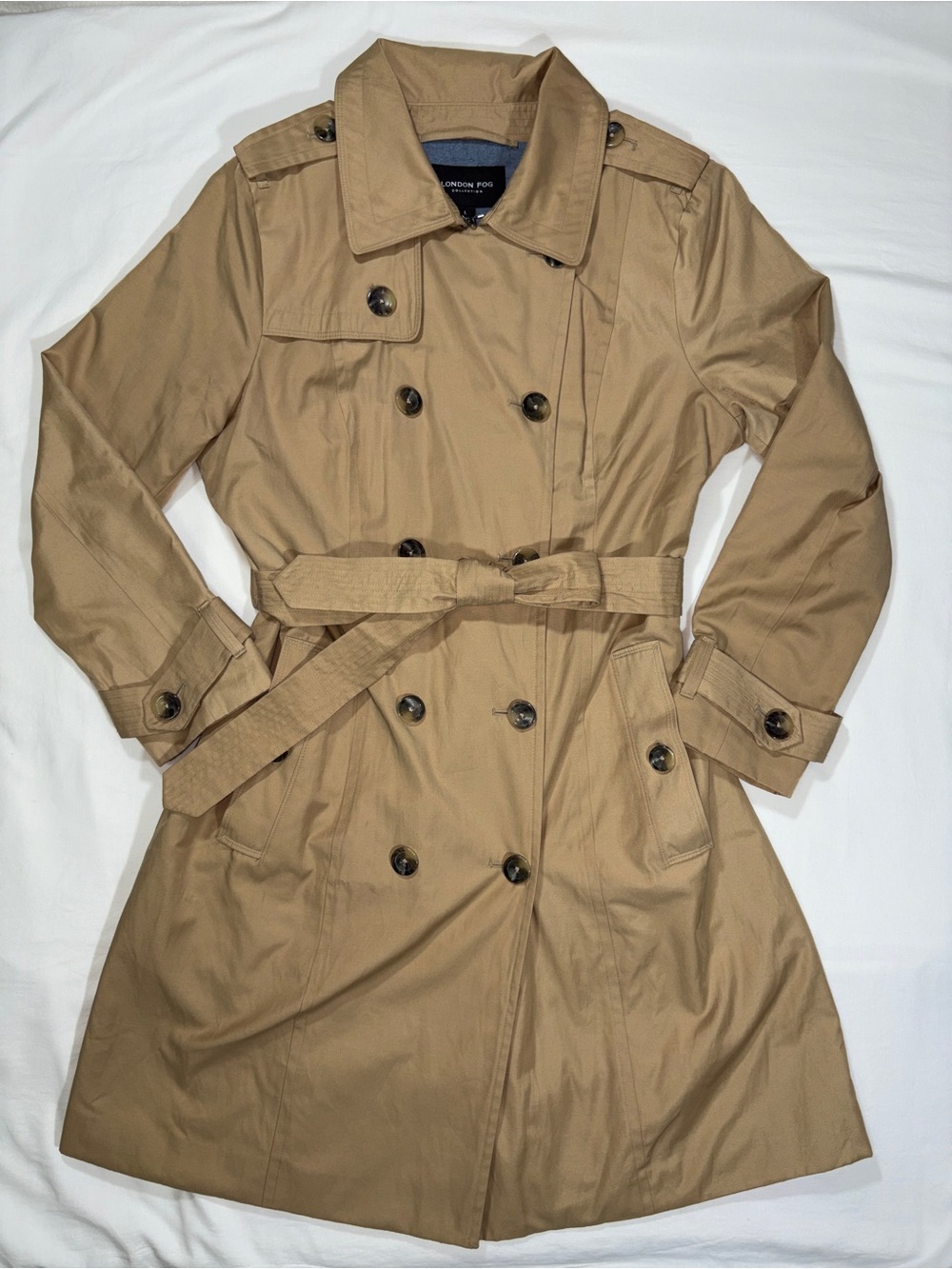 London Fog Collection Double Breasted Trench Coat British Khaki L